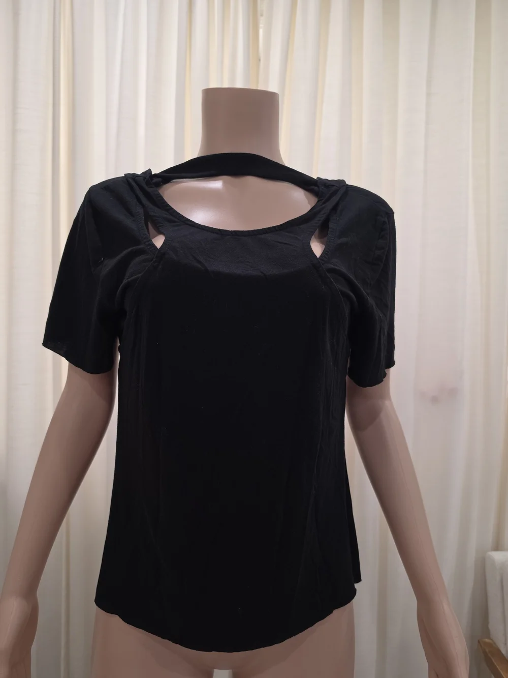 Alo Yoga Black Layered Open Back Cutout Short Sleeve Top Size S